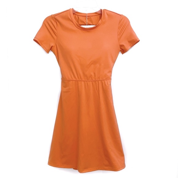 Halara Orange Twisted Cut Out Flare Mini Dance Active Short Sleeve Dress - Picture 5 of 9